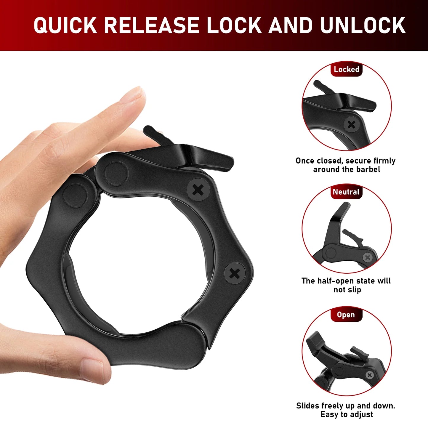 Barbell Collar Barbell Clamps 2 Inch Barbell Clips 2Pcs Quick Release for Weightlifting Bar